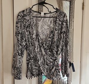 MSK Black and White Paisley Blouse With Glitter And Beads